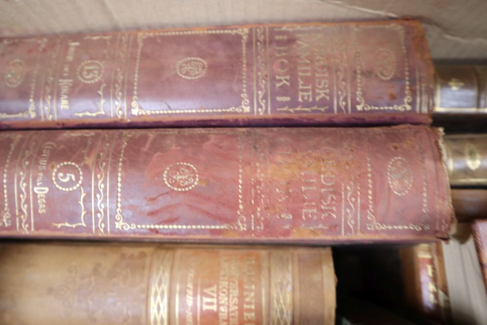 A collection of Scandinavian bindings, including Bonniers Konversations Lexikon, 17 vols, Stockholm (some duplicates),